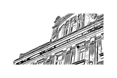  Saraybosna 'nın tarihi yapısına sahip bina Bosna-Hersek' in başkenti. Vektörde elle çizilmiş çizim çizimi.