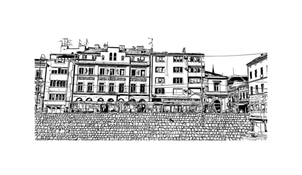 Vue Imprenable Sur Sarajevo Est Capitale Bosnie Herzégovine Illustration Dessinée — Image vectorielle