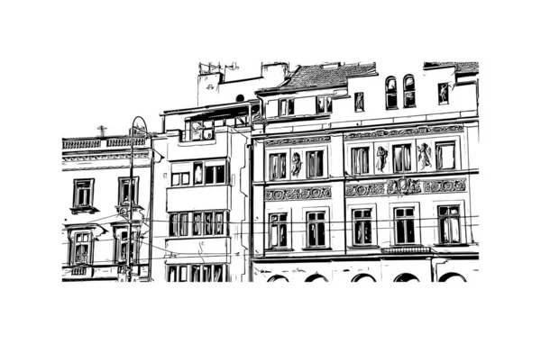 Construindo Vista Com Marco Sarajevo Capital Bósnia Herzegovina Desenho Desenhado — Vetor de Stock