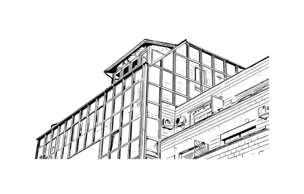 Print Building Vista Com Marco Sarajevo Capital Bósnia Herzegovina Desenho — Vetor de Stock