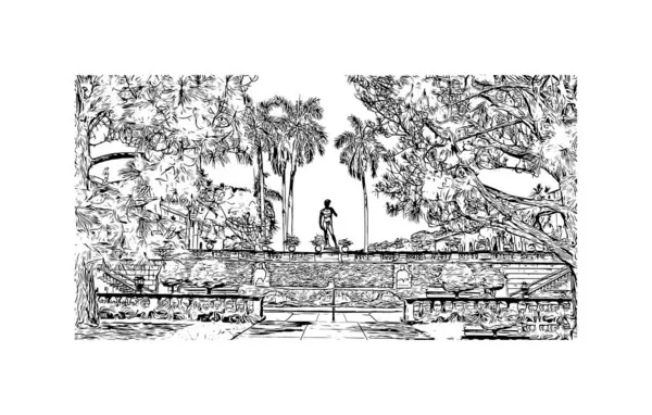 Print Building View Landmark Sarasota City Florida Ručně Kreslená Kresba — Stockový vektor