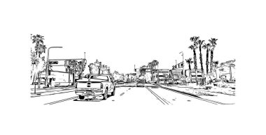 Scottsdale 'in simgesi olan Print Building View Arizona' da bulunmaktadır. Vektörde elle çizilmiş çizim çizimi.