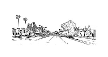 Scottsdale 'in simgesi olan Print Building View Arizona' da bulunmaktadır. Vektörde elle çizilmiş çizim çizimi.