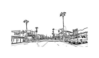 Scottsdale 'in simgesi olan Print Building View Arizona' da bulunmaktadır. Vektörde elle çizilmiş çizim çizimi.