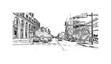 Scranton 'ın simgesi olan Print Building View Pensilvanya' da bulunmaktadır. Vektörde elle çizilmiş çizim çizimi.