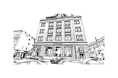 Scranton 'ın simgesi olan Print Building View Pensilvanya' da bulunmaktadır. Vektörde elle çizilmiş çizim çizimi.