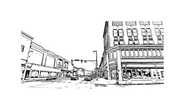 Scranton 'ın simgesi olan Print Building View Pensilvanya' da bulunmaktadır. Vektörde elle çizilmiş çizim çizimi.