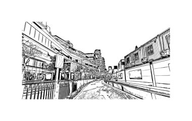 Shenzhen 'in simgesi olan Print Building Manzarası Çin' de bir şehirdir. Vektörde elle çizilmiş çizim çizimi.