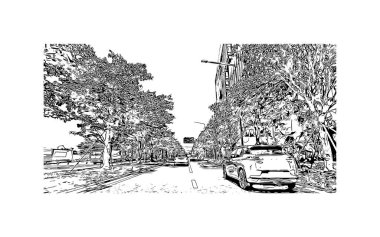 Shenzhen 'in simgesi olan Print Building Manzarası Çin' de bir şehirdir. Vektörde elle çizilmiş çizim çizimi.