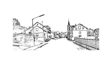 Print Building view with landmark of Siegen is a city of Germany. Vektörde elle çizilmiş çizim çizimi.