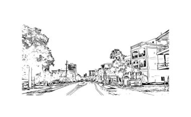 Siesta Key 'in simgesi olan Print Building View, Florida' da bir bariyer adadır. Vektörde elle çizilmiş çizim çizimi.