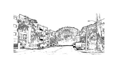 Siesta Key 'in simgesi olan Print Building View, Florida' da bir bariyer adadır. Vektörde elle çizilmiş çizim çizimi.