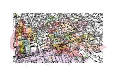 Sariaya, Filipinler 'in başkenti Filipinler' de yer alan bir şehirdir. Vektörde elle çizilmiş resim ile suluboya sıçraması.