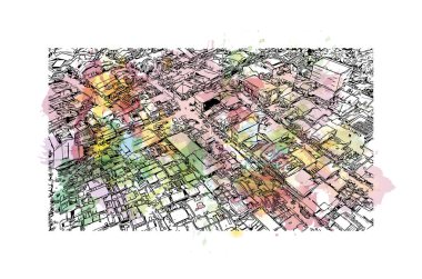 Sariaya, Filipinler 'in başkenti Filipinler' de yer alan bir şehirdir. Vektörde elle çizilmiş resim ile suluboya sıçraması.