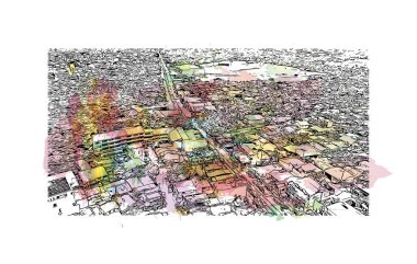 Sariaya, Filipinler 'in başkenti Filipinler' de yer alan bir şehirdir. Vektörde elle çizilmiş resim ile suluboya sıçraması.