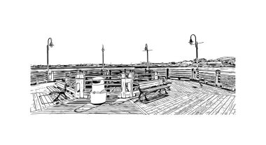 Print Building view with landmark of Sault Saint Marie is the Canada. Vektörde elle çizilmiş çizim çizimi.