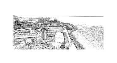 Print Building view with landmark of Savona is the comune in Italy. Vektörde elle çizilmiş çizim çizimi.