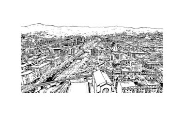 Print Building view with landmark of Savona is the comune in Italy. Vektörde elle çizilmiş çizim çizimi.