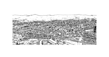 Print Building view with landmark of Savona is the comune in Italy. Vektörde elle çizilmiş çizim çizimi.