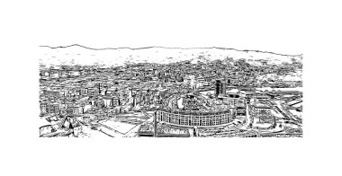 Print Building view with landmark of Savona is the comune in Italy. Vektörde elle çizilmiş çizim çizimi.