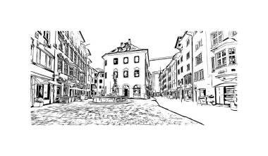 Schaffhausen, İsviçre 'de yer alan bir şehirdir. Vektörde elle çizilmiş çizim çizimi. 