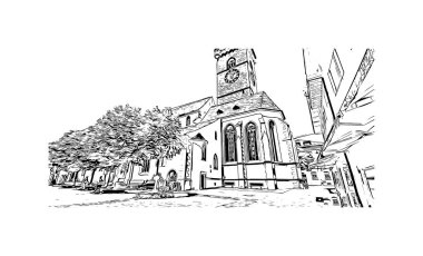 Schaffhausen, İsviçre 'de yer alan bir şehirdir. Vektörde elle çizilmiş çizim çizimi. 