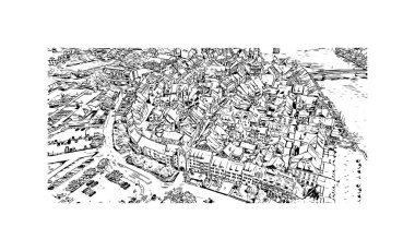 Schaffhausen, İsviçre 'de yer alan bir şehirdir. Vektörde elle çizilmiş çizim çizimi. 