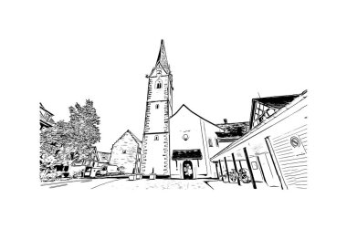 Schaffhausen, İsviçre 'de yer alan bir şehirdir. Vektörde elle çizilmiş çizim çizimi. 