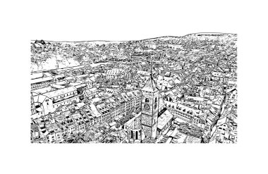 Schaffhausen, İsviçre 'de yer alan bir şehirdir. Vektörde elle çizilmiş çizim çizimi. 