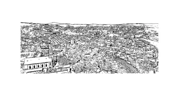 Schaffhausen, İsviçre 'de yer alan bir şehirdir. Vektörde elle çizilmiş çizim çizimi. 