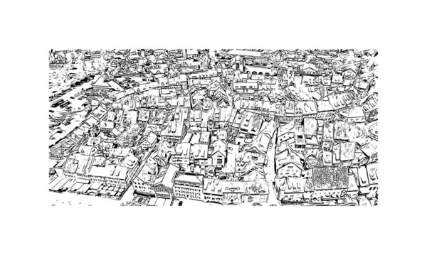 Schaffhausen, İsviçre 'de yer alan bir şehirdir. Vektörde elle çizilmiş çizim çizimi. 