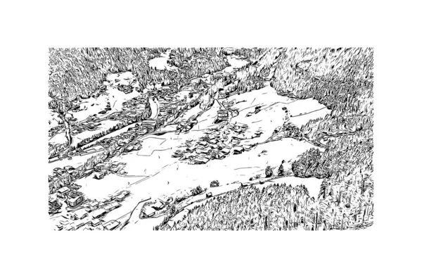 Print Building View Landmark Solden Municipality Austria Hand Drawn Sketch — Stock Vector
