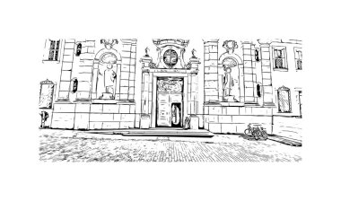 Solothurn, İsviçre 'de yer alan bir şehirdir. Vektörde elle çizilmiş çizim çizimi.