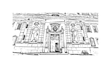 Solothurn, İsviçre 'de yer alan bir şehirdir. Vektörde elle çizilmiş çizim çizimi.