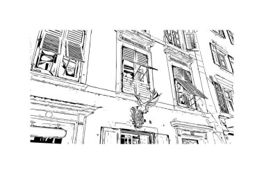 Solothurn, İsviçre 'de yer alan bir şehirdir. Vektörde elle çizilmiş çizim çizimi.