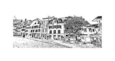 Solothurn, İsviçre 'de yer alan bir şehirdir. Vektörde elle çizilmiş çizim çizimi.