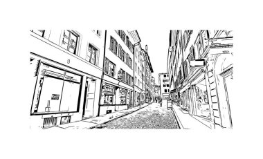 Solothurn, İsviçre 'de yer alan bir şehirdir. Vektörde elle çizilmiş çizim çizimi.