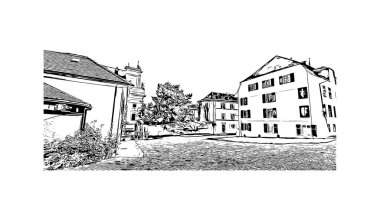 Solothurn, İsviçre 'de yer alan bir şehirdir. Vektörde elle çizilmiş çizim çizimi.