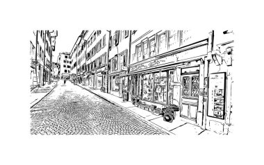 Solothurn, İsviçre 'de yer alan bir şehirdir. Vektörde elle çizilmiş çizim çizimi.