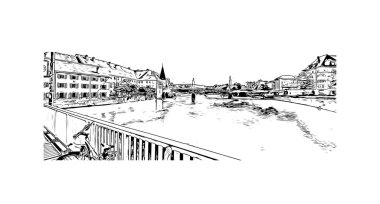 Solothurn, İsviçre 'de yer alan bir şehirdir. Vektörde elle çizilmiş çizim çizimi.