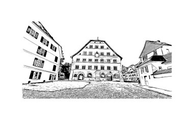 Solothurn, İsviçre 'de yer alan bir şehirdir. Vektörde elle çizilmiş çizim çizimi.