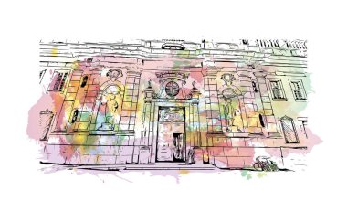 Solothurn, İsviçre 'de yer alan bir şehirdir. Vektörde elle çizilmiş resim ile suluboya sıçraması.