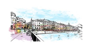 Solothurn, İsviçre 'de yer alan bir şehirdir. Vektörde elle çizilmiş resim ile suluboya sıçraması.