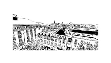 Sopot 'un simgesi olan Print Building View, Polonya' nın başkentidir. Vektörde elle çizilmiş çizim çizimi.