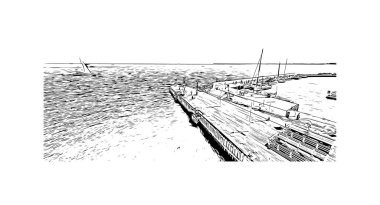Sopot 'un simgesi olan Print Building View, Polonya' nın başkentidir. Vektörde elle çizilmiş çizim çizimi.