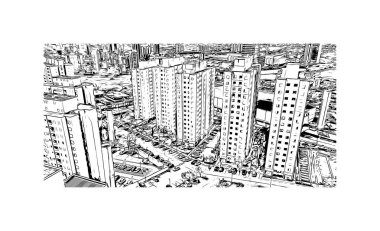 Sorocaba, Brezilya 'da bir şehirdir. Vektörde elle çizilmiş çizim çizimi.