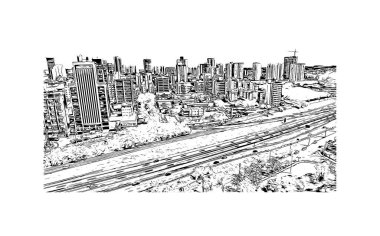 Sorocaba, Brezilya 'da bir şehirdir. Vektörde elle çizilmiş çizim çizimi.