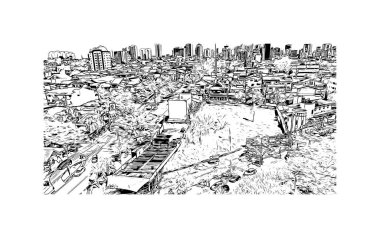 Sorocaba, Brezilya 'da bir şehirdir. Vektörde elle çizilmiş çizim çizimi.