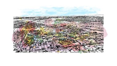 Sorocaba, Brezilya 'da bir şehirdir. Vektörde elle çizilmiş resim ile suluboya sıçraması.