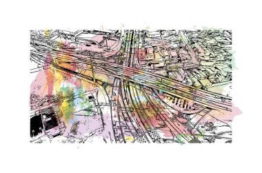 Sorocaba, Brezilya 'da bir şehirdir. Vektörde elle çizilmiş resim ile suluboya sıçraması.